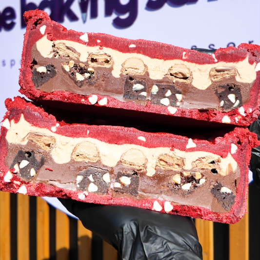 Kinderella Red Velvet Cookie Pie - Kinder and Nutella Slice
